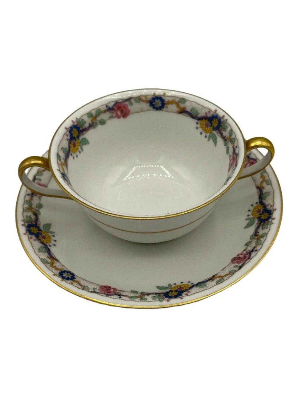 Charles Ahrenfeldt Limoges France Floral Cream Soup Cup Saucer Gold - Picture 2 of 9